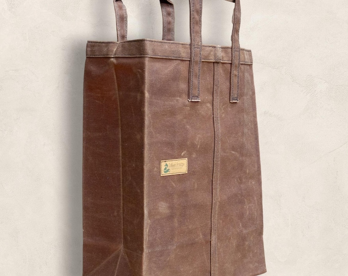 Blush Brown Waxed Canvas Tote Bag, Market Bag, Reusable Grocery Shopping bag, Farmers Market, zero waste, Heavy Duty, Artisan Made in USA