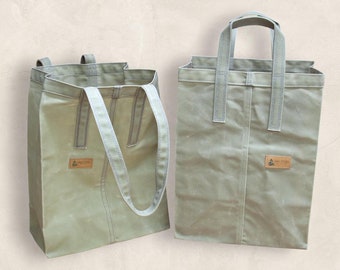 Waxed Canvas Tote Bag, Market Bag, Reusable Grocery Shopping bag, Farmers Market bag, zero waste tote bag, Heavy Duty, Artisan Made in USA