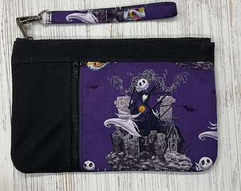 Large clutch with removable wrist strap, Waxed canvas clutch, Minimalist, Jack Skellington and Zero Nightmare Before Christmas, Zippy Clutch