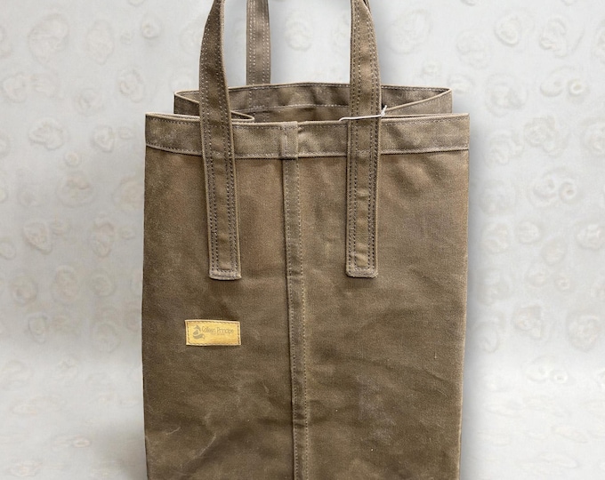 Handmade Waxed Canvas Market Bag: Nutmeg Brown Reusable Grocery Tote