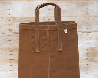 Waxed Canvas Market Bag, Reusable Canvas Grocery Bag, Shopping bag, Farmers Market bag, Reusable zero waste tote bag, Mens Tote,Nutmeg Brown