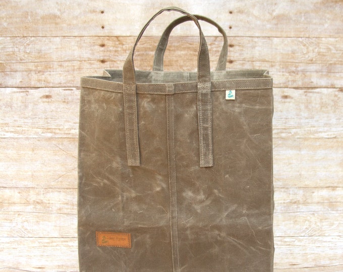 Waxed Canvas Market Bag, Reusable Canvas Grocery Bag, Shopping bag, Farmers Market bag, Reusable zero waste tote bag, Mens Tote, Khaki