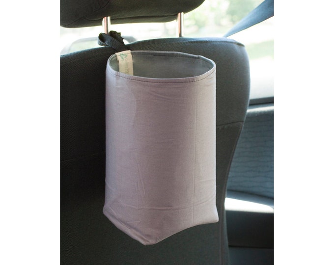 Dark Gray Car Trash Bag, washable lining, Wastebasket, garbage bin, Car Trash Can, Women accessory, headrest, Car trash Bags, Back to school