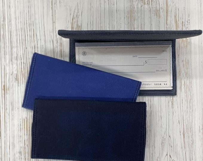Waxed Canvas Checkbook Cover, Checkbook Register Holder, Bifold Checkbook cover, blue, navy, slate blue, royal blue