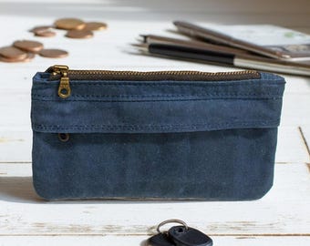 Waxed Canvas Wallet | Slim Double Zipper | Handmade Minimalist Card & Cash Organizer
