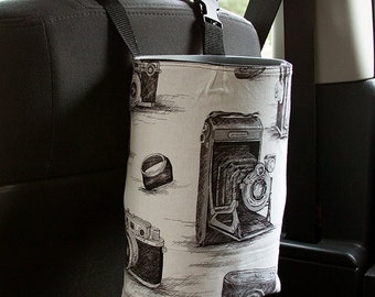 Car Trash Bag adjustable strap, womens car accessory, car garbage bin, Camera, Ready to ship, car trash bags, back to school, locker