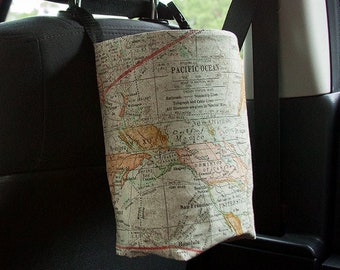 Car Trash Bag fits headrest or gear shift, backseat car accessory, car trash bin, Map, car trash can, car trash bags