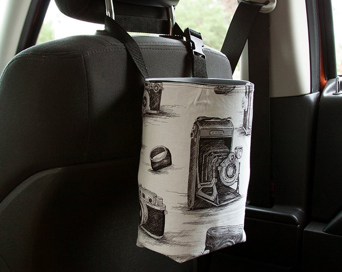 Car Trash Bag adjustable strap, womens car accessory, car garbage bin, Camera, Ready to ship, car trash bags, back to school, locker