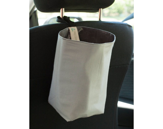 Lt Gray Car Trash Bag, washable lining, Wastebasket, garbage bin, Car Trash Can, Women accessory, headrest, car trash bags, back to school