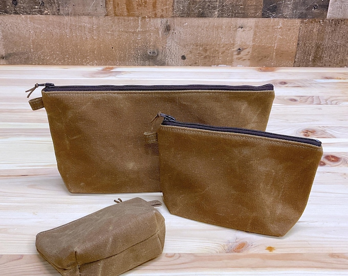 Waxed canvas pouch with nylon zipper, Nutmeg Brown Waxed canvas pouch, toiletry, make up, dice game bag - travel pouch, Water resistant