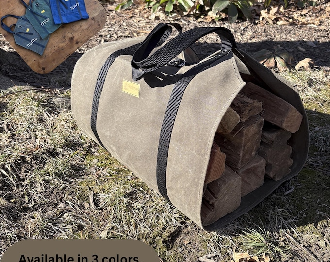 Waxed Canvas Log Carrier | Heavy Duty Firewood Sling | Bushcraft Wood Tote