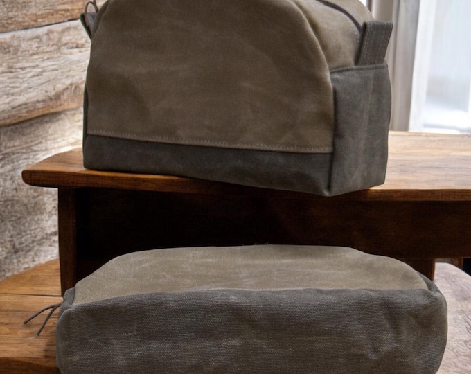 Waxed Canvas Dopp Kit | Makeup Bag | Shaving Kit | Travel Case | Artisan Made in USA