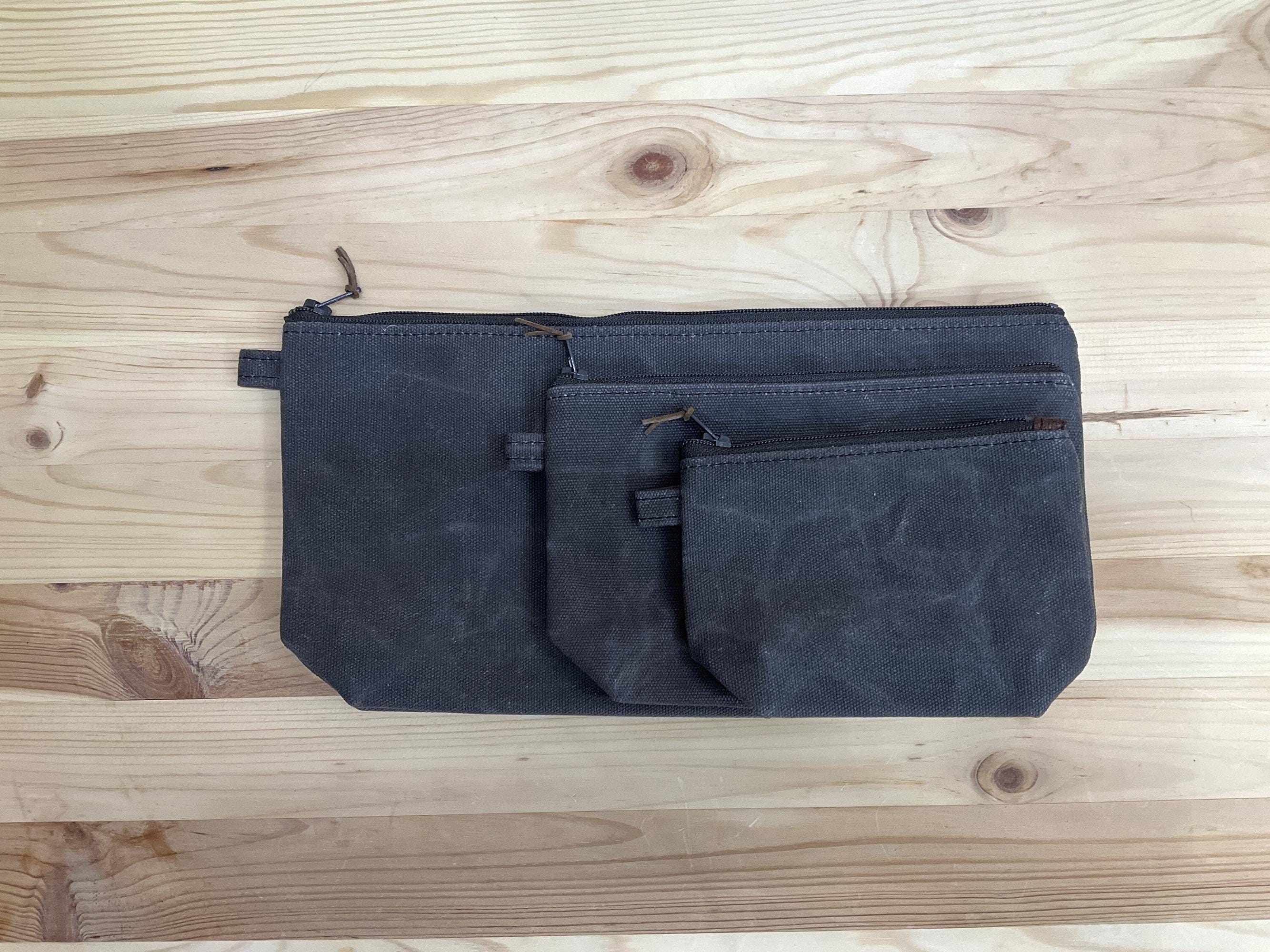 Waxed canvas pouch set charcoal with nylon zipper Waxed canvas pouch set charcoal with nylon zipper