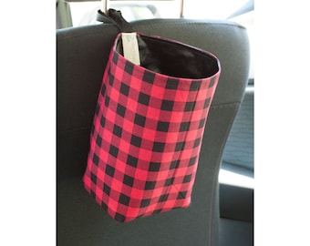 Buffalo Plaid Car Trash Bag, washable lining, Wastebasket, Car Trash Can, Car Trash Bags, Women accessory, headrest, back to school