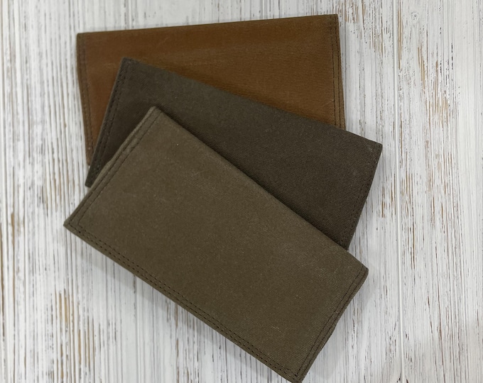 Waxed Canvas Checkbook Cover, Checkbook Register Holder, Bifold Checkbook cover, Natural Color, Brown, sage, dark brown