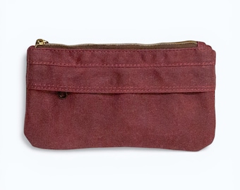 Waxed Canvas Wallet with Double Zippers & Interior Card Slots - Cranberry Starlight Wallet