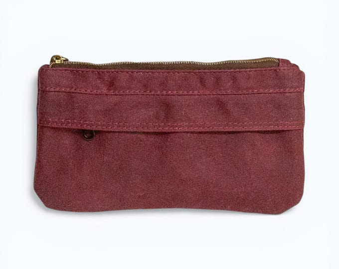 Waxed Canvas Wallet with Double Zippers & Interior Card Slots - Cranberry Starlight Wallet