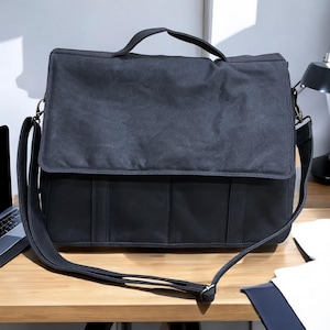 Sac messager en toile cirée, sac de travail minimaliste unisexe, sac bandoulière parfait pour ordinateur portable pour l'école, le travail et tous les jours