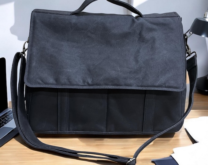 Waxed Canvas Messenger Bag, Unisex Minimalist Workbag, Perfect Cross-body Laptop Bag for School, Work & Everyday
