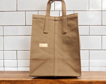Nutmeg Brown Canvas Grocery Bag, Farmers Market Bag,  Zero Waste Shopping Bag, Artisan Made in USA