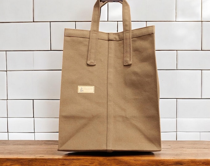 Nutmeg Brown Canvas Grocery Bag, Farmers Market Bag,  Zero Waste Shopping Bag, Artisan Made in USA