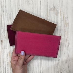 Funda para chequera de lona encerada, soporte para chequera, funda plegable para chequera, rosa, marrón y burdeos
