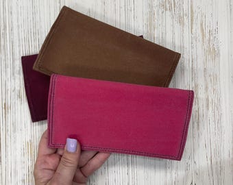 Waxed Canvas Checkbook Cover, Checkbook Register Holder, Bifold Checkbook cover, Pink, Brown, Burgundy