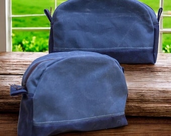 Waxed Canvas Toiletry Bag, Dopp Kit, Travel Bag, Made in USA, makeup bag, shave supplies, tech organizer, tool bag, Mens travel kit, blue