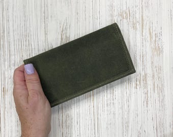 Handmade Waxed Canvas Checkbook Cover: Bifold Check Register Holder