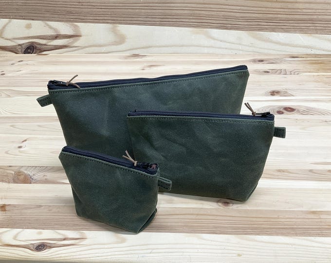 Waxed canvas pencil pouch, Fully Lined, No Raw Edges, Made in USA, coin purse, wallet, makeup case, school supplies, card case