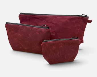 Waxed Canvas Zipper Pouch: Cranberry/burgundy Vegan Coin Purse, Made in USA