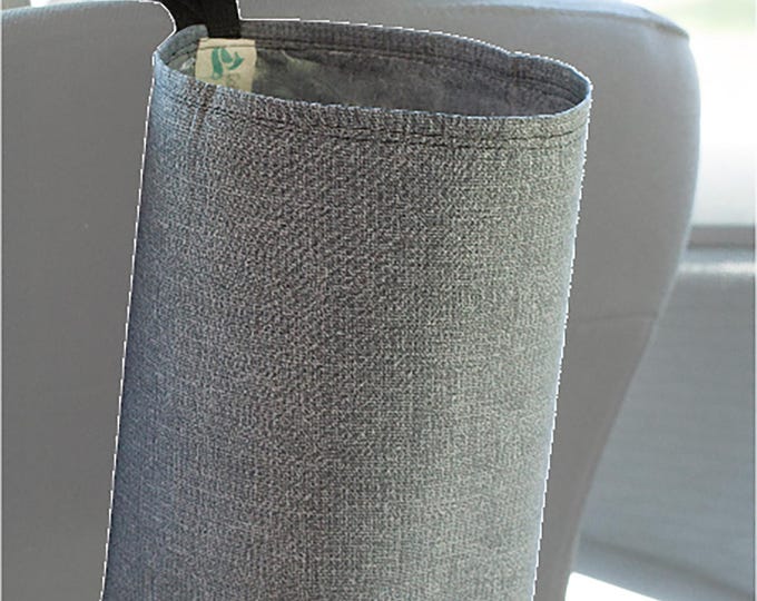 Gray Car Trash Bag: Washable Lined Wastebasket with Adjustable Strap