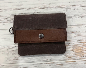 Waxed Canvas Wallet/Wristlet with Vegan Leather for ID, credit cards,license,& cash,checkbook cover, Modern Full-Size, Compact Minimalist