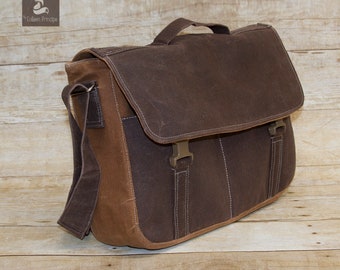 Crossbody waxed canvas messenger bag men, vegan leather, Womens Workbag, Unisex computer bag for laptops, minimalist bag, back to school