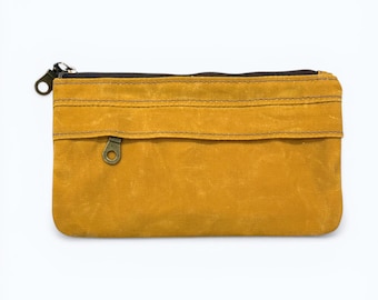 Curry Yellow Waxed Canvas Zipper Wallet Pouch | Minimalist Travel Card Holder