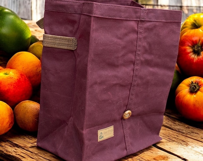 Waxed Canvas Lunch Bag, Reusable Lunch Tote, Reusable zero waste, Available in Insulated Lunch Bag or Non-Insulated, Cranberry
