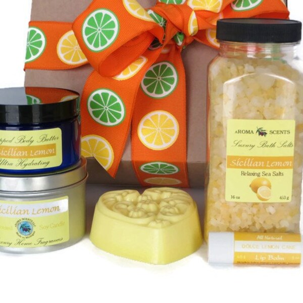 Lemon bath gift set - gifts for her - birthday gifts - get well gifts - bath gift sets - new mom gift - bridesmaids gifts - gifts for her