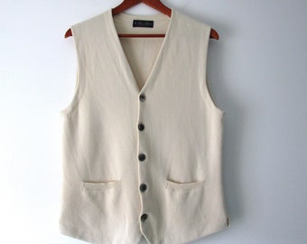 Cotton Knit Vest Brooks Brothers Button Down Sweater Vest Mens Womens Sleeveless Knit Top Beige Ivory Pockets Size Medium