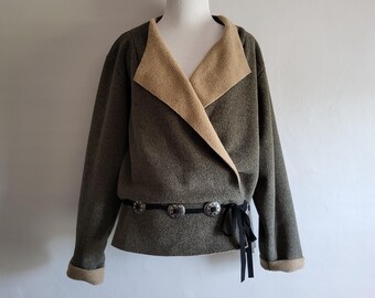 Fleece Wrap Cardigan - Vintage Catwear Made in Maine - Womens Size Large
