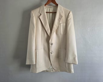 Lanvin Sport Coat - Vintage 70s 80s Ivory Taupe - Mens Size 40 Chest
