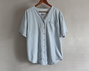 Denim Chambray Baseball Shirt - Vintage 90s Details Express - Womens Size Medium