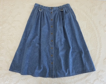 Denim Button Midi Skirt- Vintage 80s Koret - Size 14