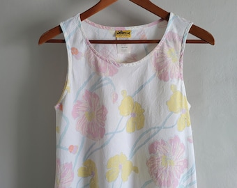 Flower Linen Cotton Sundress - Vintage 90s Ken Done Art Design - Womens Size Small