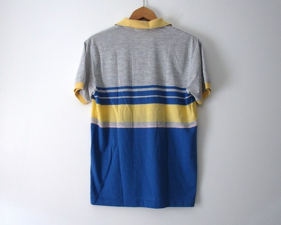 80s Puma Polo Shirt Gray Blue Yellow Stripe Vinta… - image 4