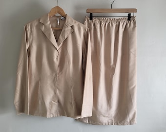 Beige Pink Silk Skirt Set - Vintage 00s Via Seta - Womens Size 10