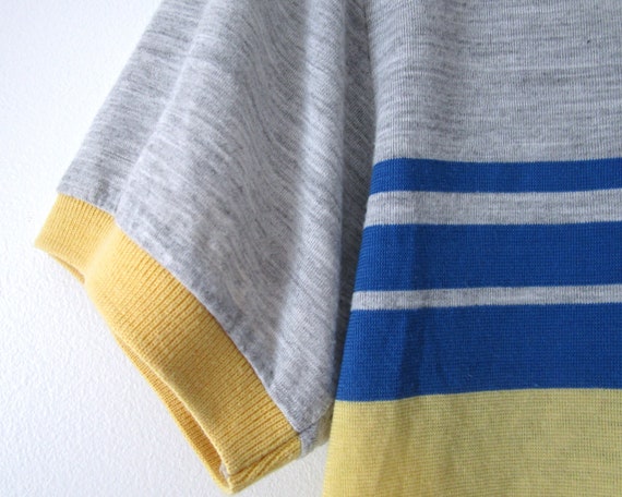 80s Puma Polo Shirt Gray Blue Yellow Stripe Vinta… - image 6