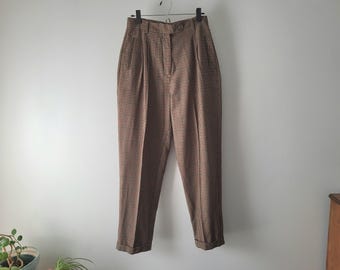 90s Pleated Check Trousers - Vintage Womens Size 12 - Maggie Lawrence Pants