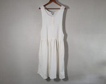 White Cotton Jumper Dress - Vintage 80s - Womens Medium