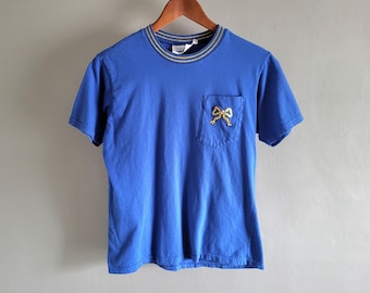 T-shirt met strikzak goudblauw - vintage jaren 80 David Smith - damesmaat Small