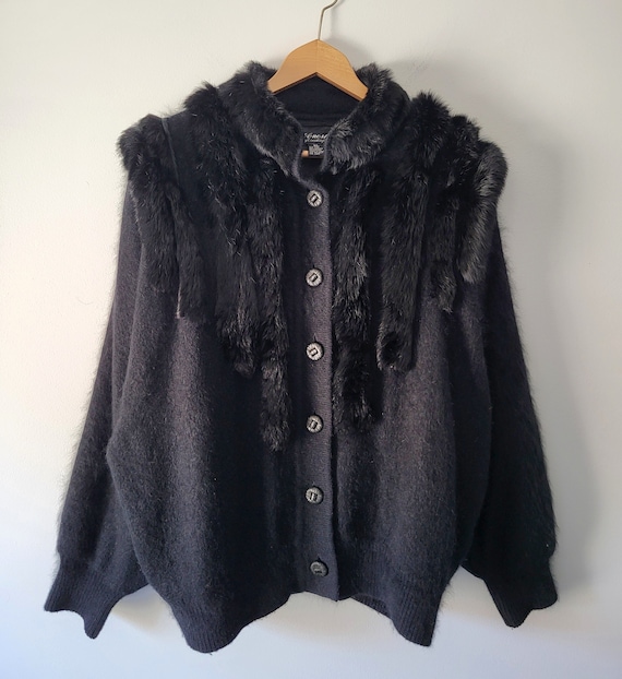 【in a row】Wenz angora fur jacket Angora Jacket with Rabbit Trim- Size M – VintageFurs